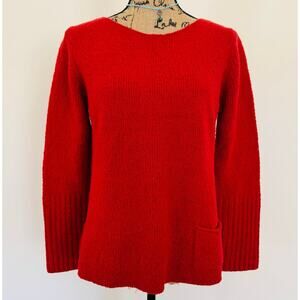 Eileen Fisher Womens Red Wool Chunky Ribbed Pullover Sweater w Pocket Sz Medium
